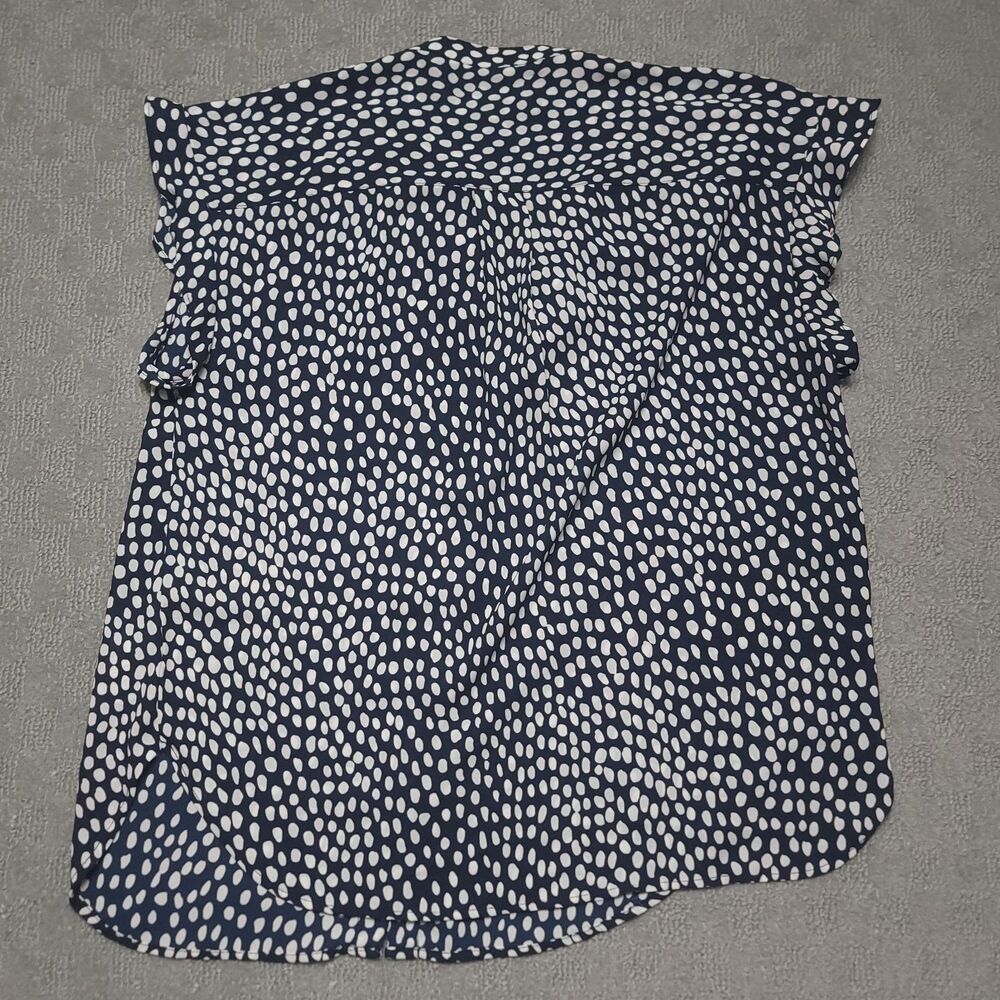 J Crew Button Up Camp Shirt Size M Blue White Polka Dot Sleeveless Blouse - Picture 3 of 9